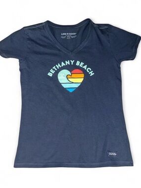 Life Is Good Navy Bethany Beach Heart V-Neck Tee